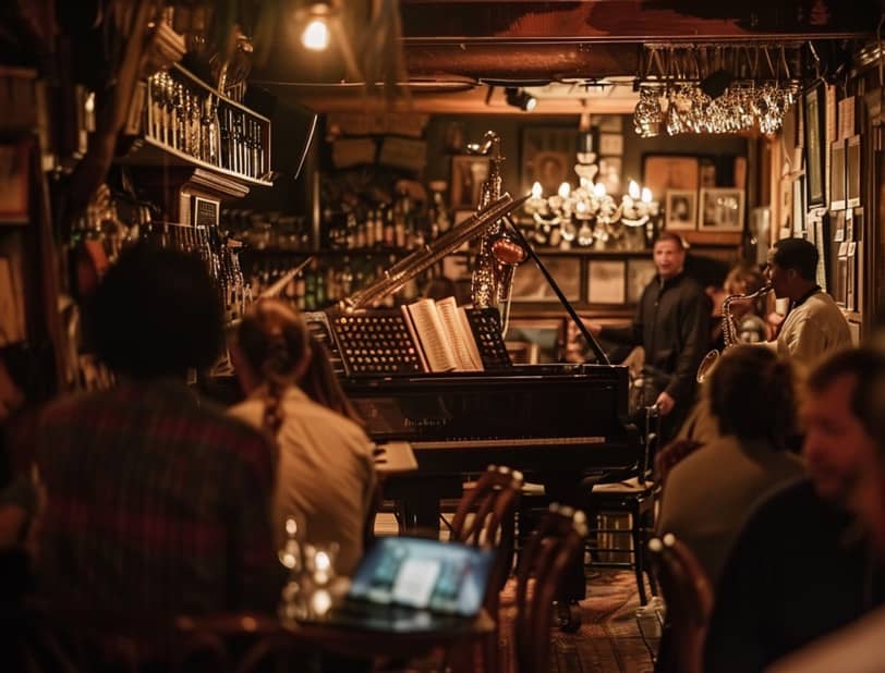 Un concert de jazz se déroulant dans un bar dans la ville de Nice